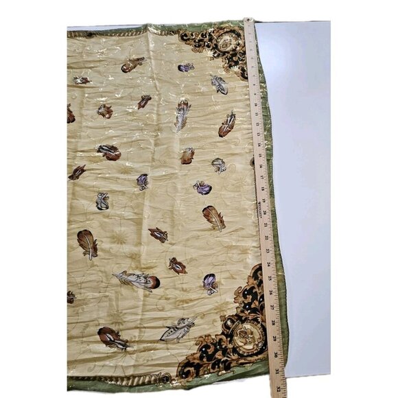 Unbranded Silk Scarf Womens 31 x 32 Inches Multicolor Gold Floral Feathers Print - Picture 5 of 15